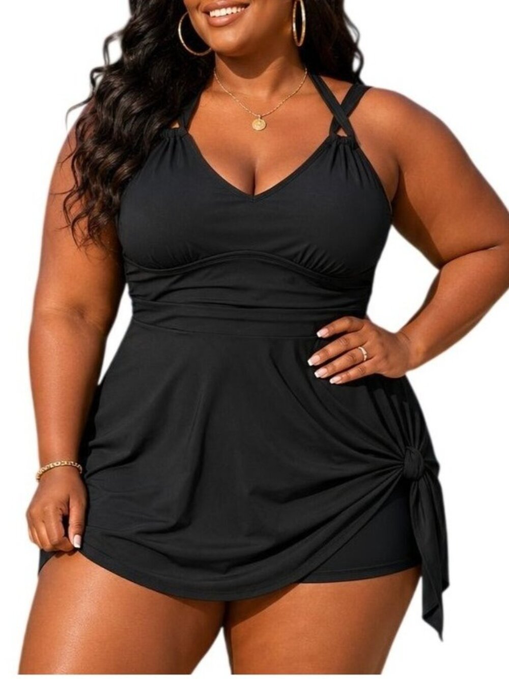 Hanna Nikole Plus Size 18W Swim Dress Two Piece Set Halter High Waisted Shorts